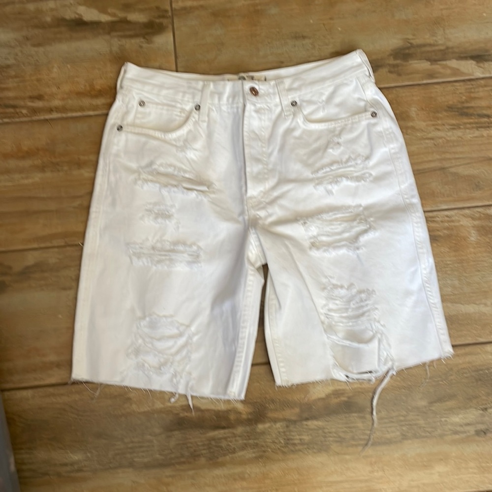 We The Free white denim distressed jean shorts